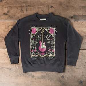 Abercrombie Kids 1892 Pink Guitar & Roses Studded Graphic Sweatshirt Sz 9/10